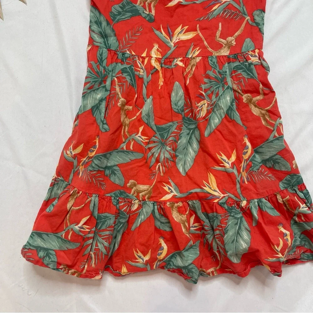 Janie and Jack Vibrant Poppy Orange Tropical Leaves Monkey Hawaiian Dress Size 6